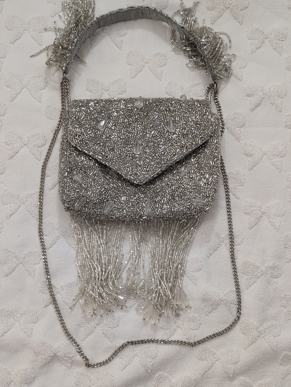 Silver Beaded Fringe Evening Bag
